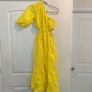 THE DROP Yellow One-Shoulder Cutout Maxi Dress, Sz M